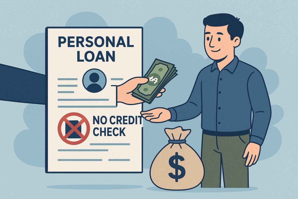 Concept image of a borrower receiving a personal loan without a credit check