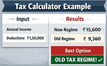 Example of income tax calculator result comparing new and old tax regime India FY 2026-27