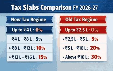 New vs Old Tax Regime slabs FY 2026-27 India comparison chart showing updated tax rates