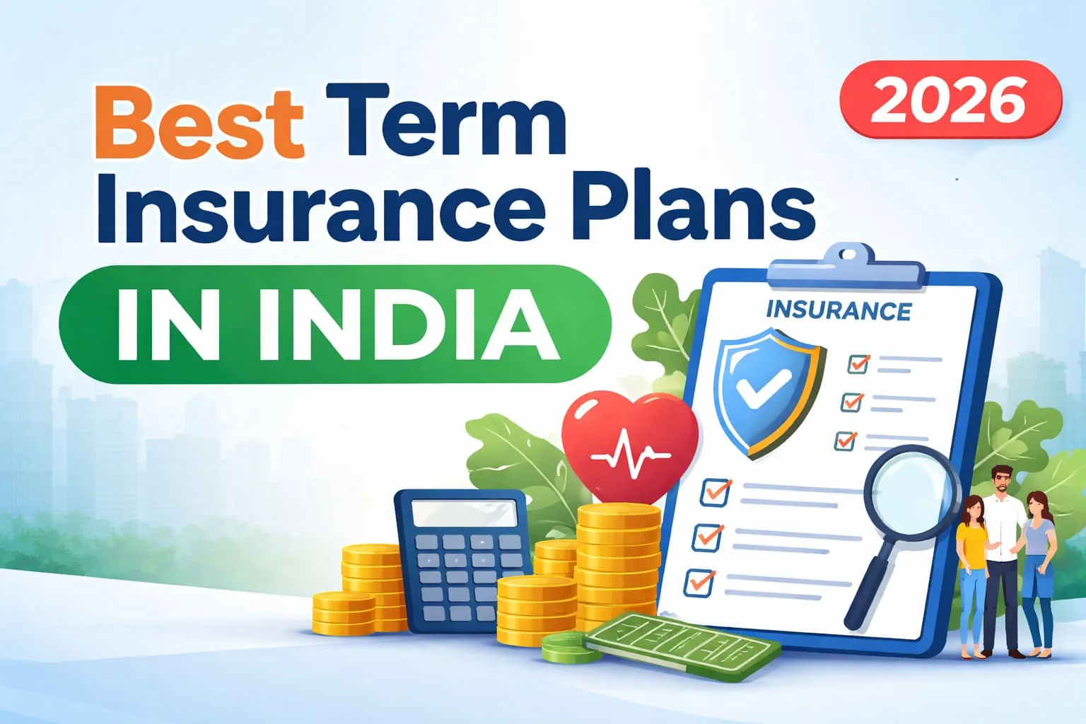 best term insurance plans in India 2026 comparison banner with family protection concept