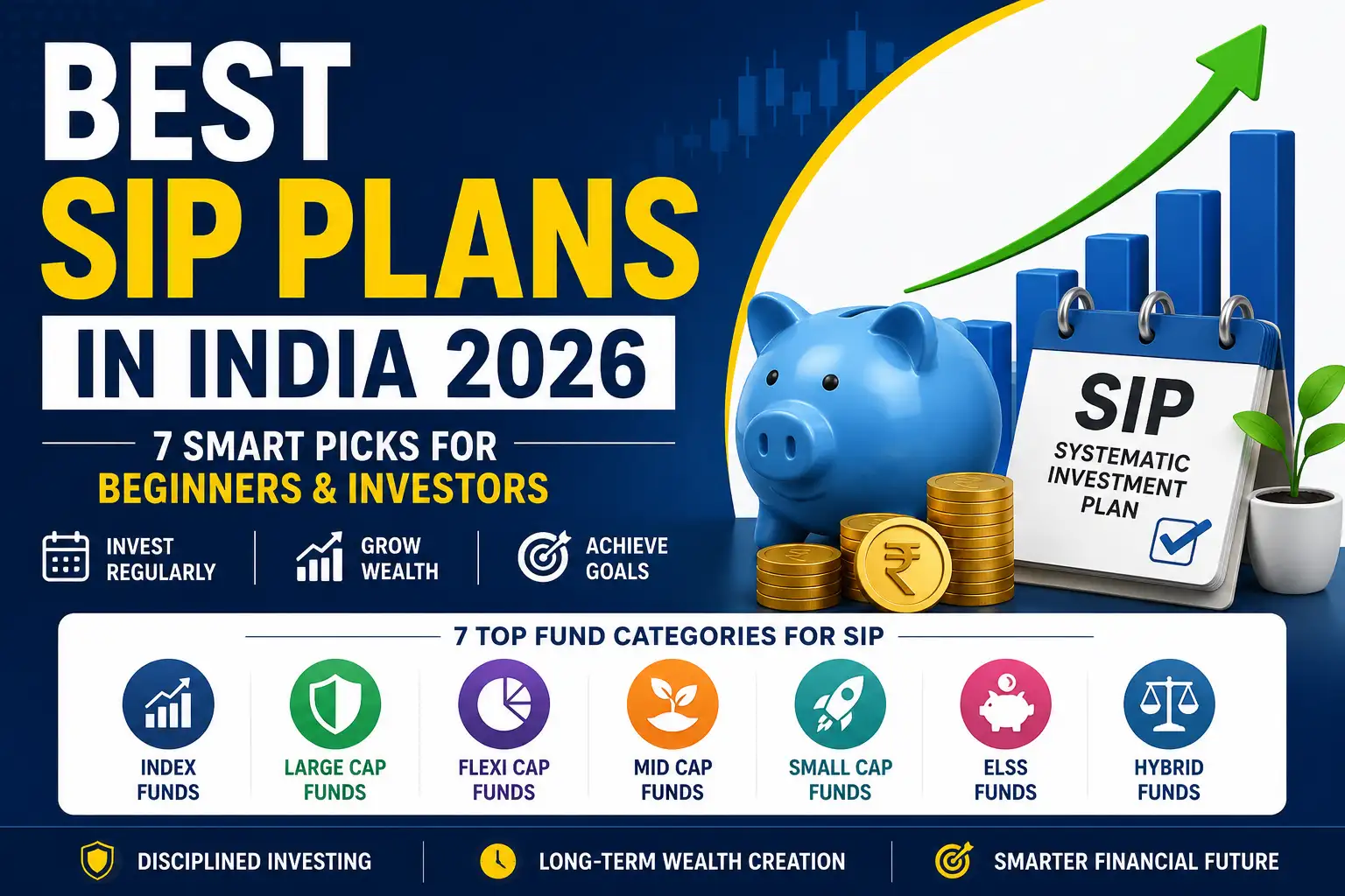 Best SIP Plans in India 2026 with seven mutual fund categories for beginners and investors