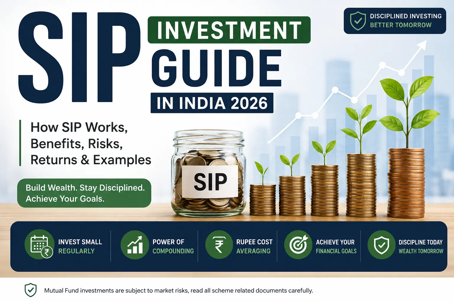 SIP investment guide India 2026 showing how SIP works, benefits, risks and long-term investing